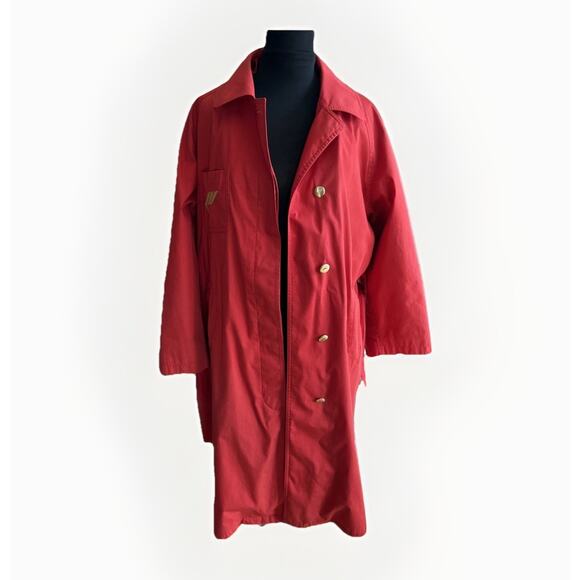 Dick Holthaus Jackets & Blazers - Vintage Dick Holthaus Rare Red Trench Coat Collectible Women’s Sm Gold Tone Wool